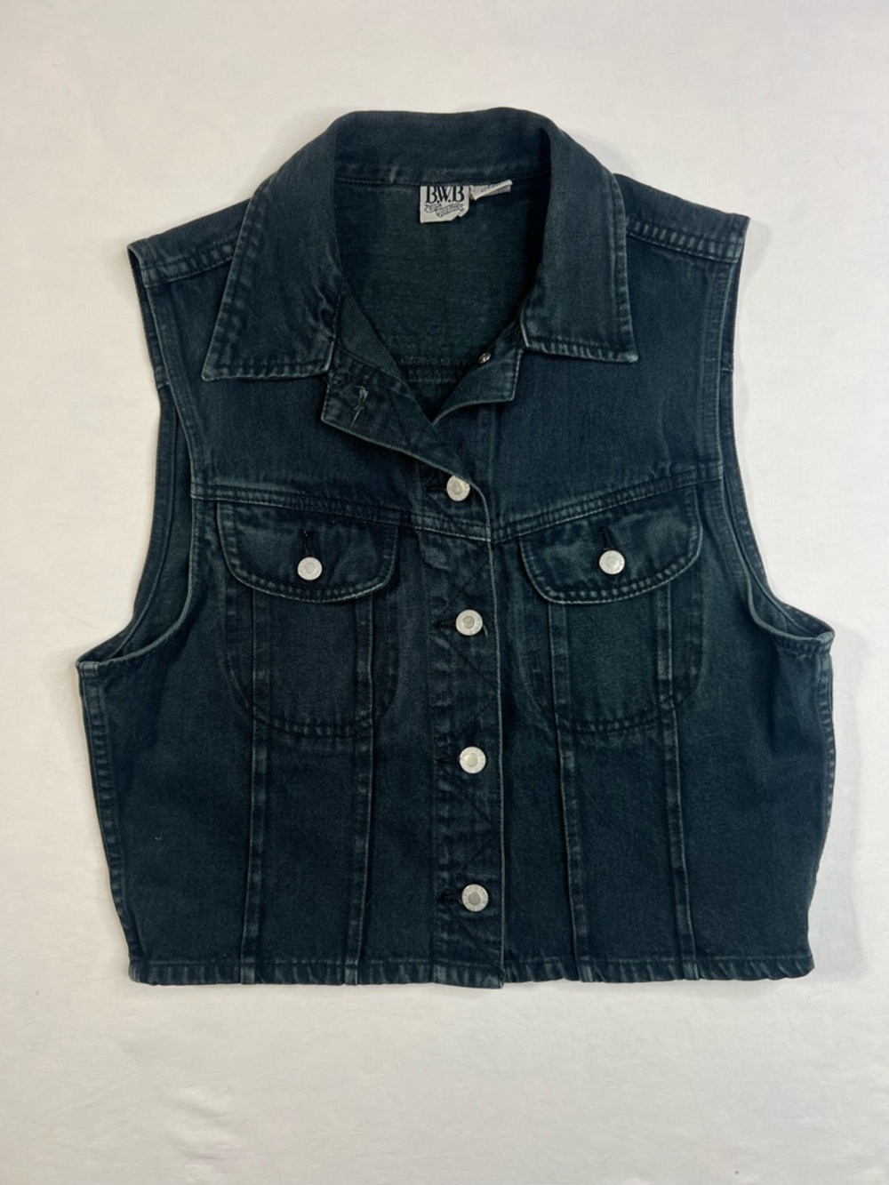 Vintage BWB Black Denim 90s Biker Button Closure Vest